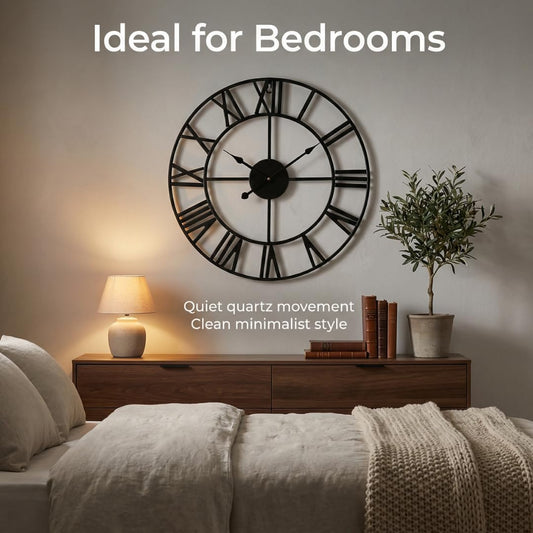 Heaven4you Large Wall Clock – Big Roman Numerals Metal Round Open Face, 60cm