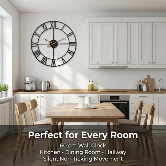 Heaven4you Large Premium Wall Clock – Roman Numerals, 60cm Black