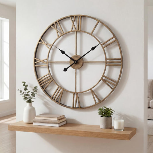 Heaven4you Large Skeleton Metal Roman Vintage Rustic Wall Clock – Giant Open Face, 60cm Bronze
