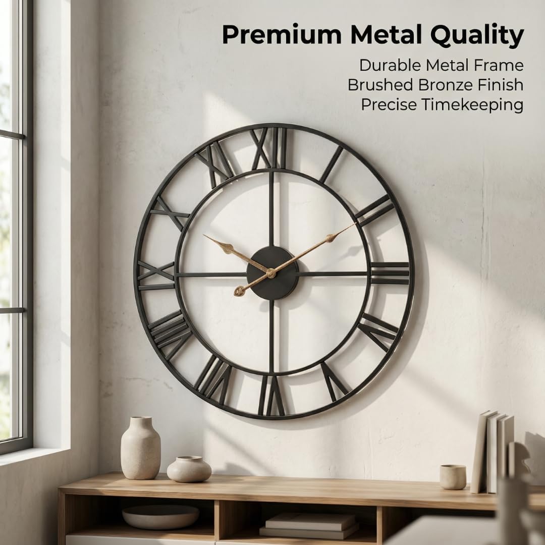 Heaven4you Large Premium Wall Clock – Roman Numerals, 60cm Black