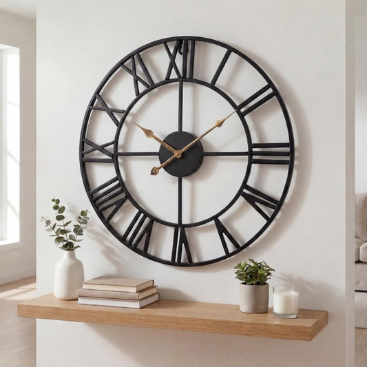 Heaven4you Large Premium Wall Clock – Roman Numerals, 60cm Black