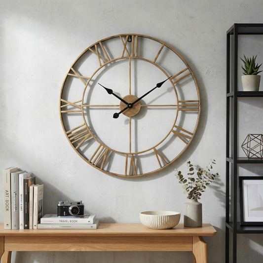 Heaven4you Large Skeleton Metal Roman Vintage Rustic Wall Clock – Giant Open Face, 60cm Bronze