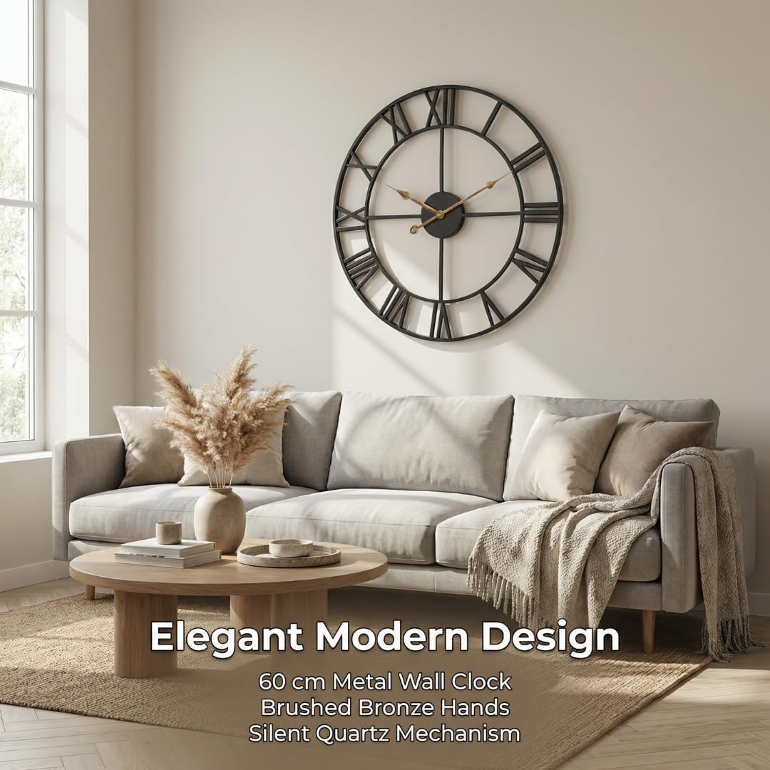 Heaven4you Large Premium Wall Clock – Roman Numerals, 60cm Black