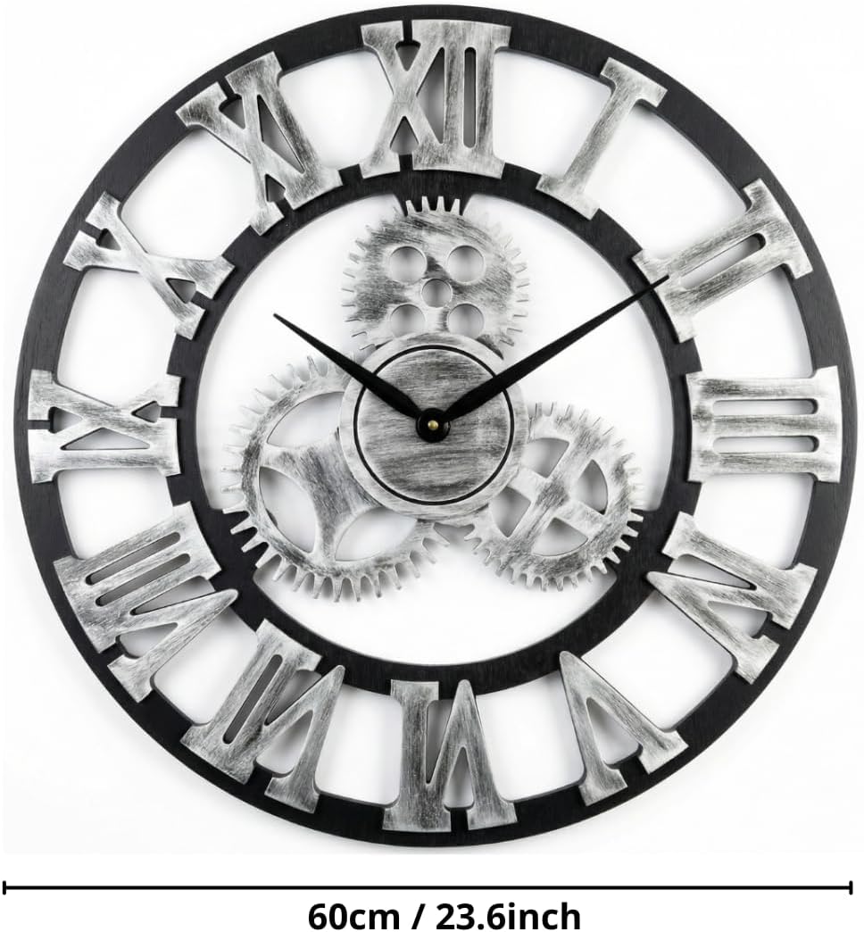 Heaven4you Large Roman Numeral Wall Clock – Open Face Wood Round, 60cm Gold