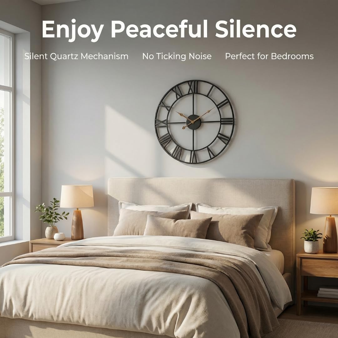 Heaven4you Large Premium Wall Clock – Roman Numerals, 60cm Black
