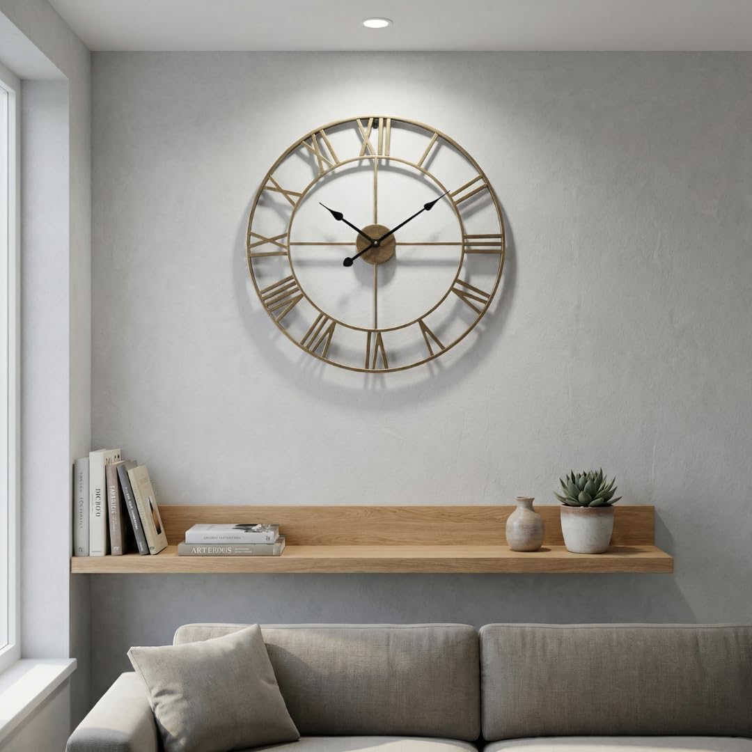 Heaven4you Large Skeleton Metal Roman Vintage Rustic Wall Clock – Giant Open Face, 60cm Bronze