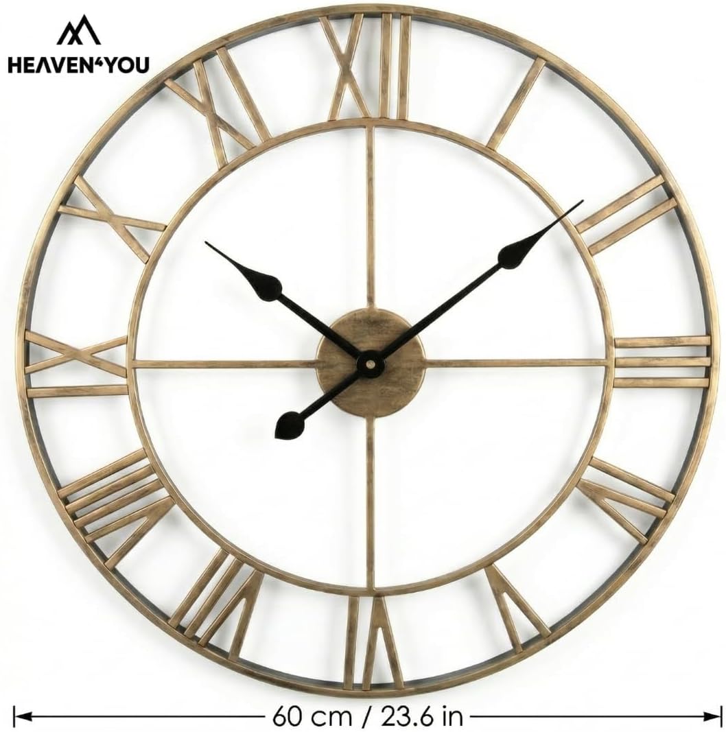 Heaven4you Large Skeleton Metal Roman Vintage Rustic Wall Clock – Giant Open Face, 60cm Bronze
