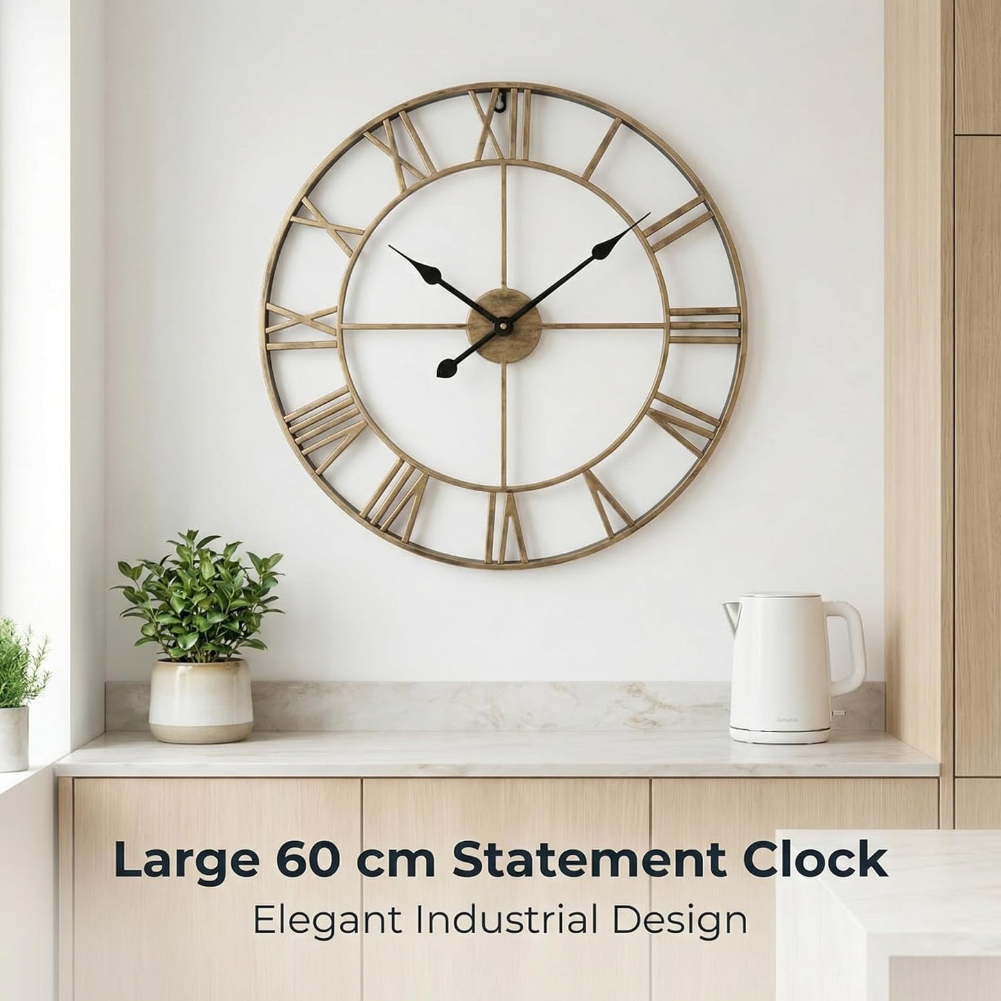 Heaven4you Large Skeleton Metal Roman Vintage Rustic Wall Clock – Giant Open Face, 60cm Bronze