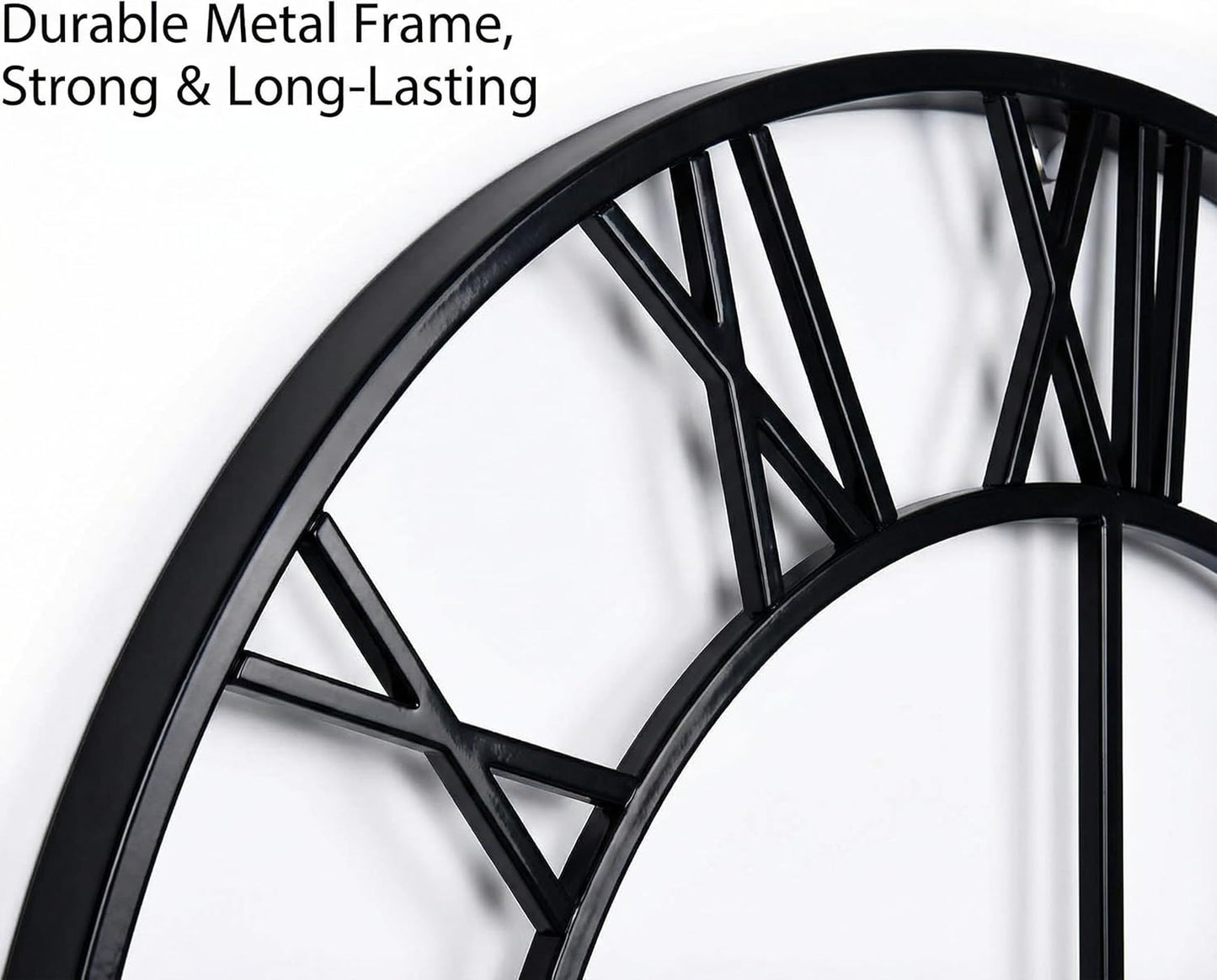 Heaven4you Large Wall Clock – Big Roman Numerals Metal Round Open Face, 60cm