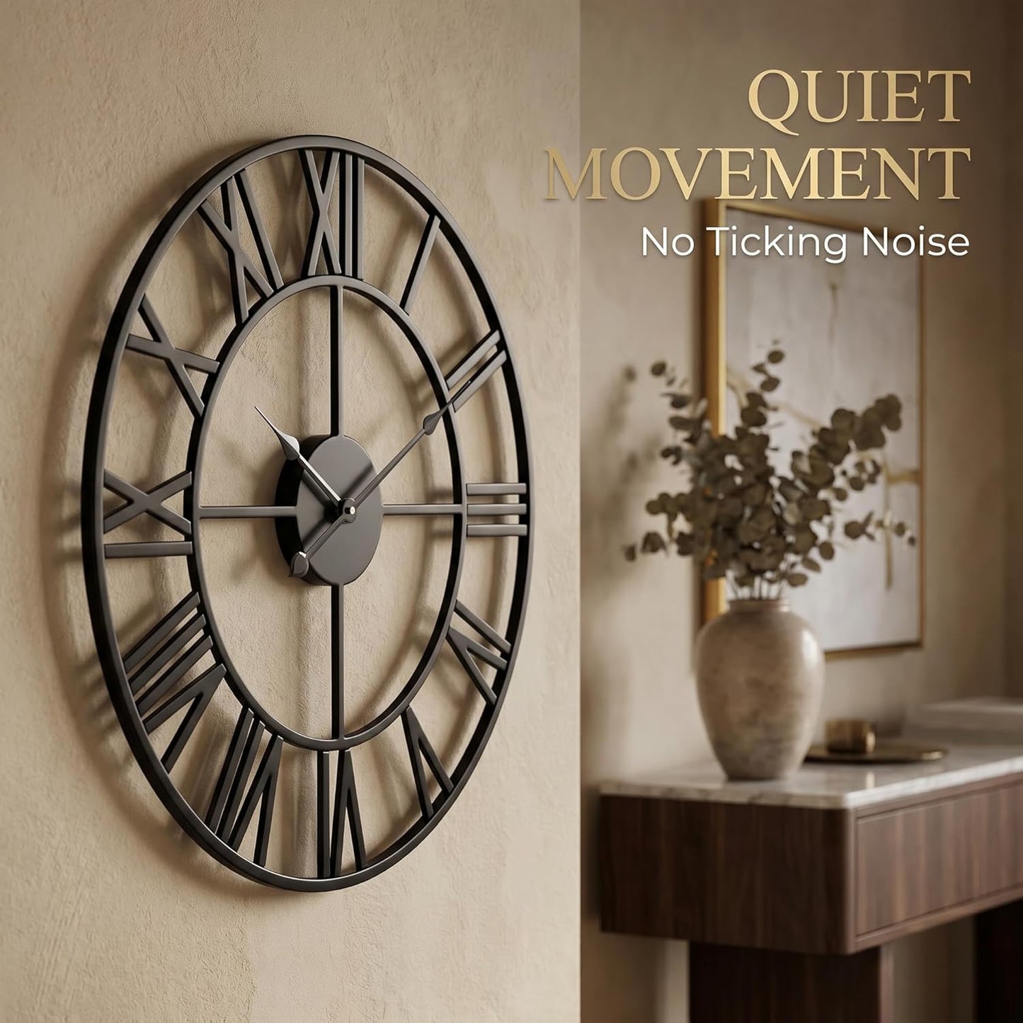 Heaven4you Large Wall Clock – Big Roman Numerals Metal Round Open Face, 60cm