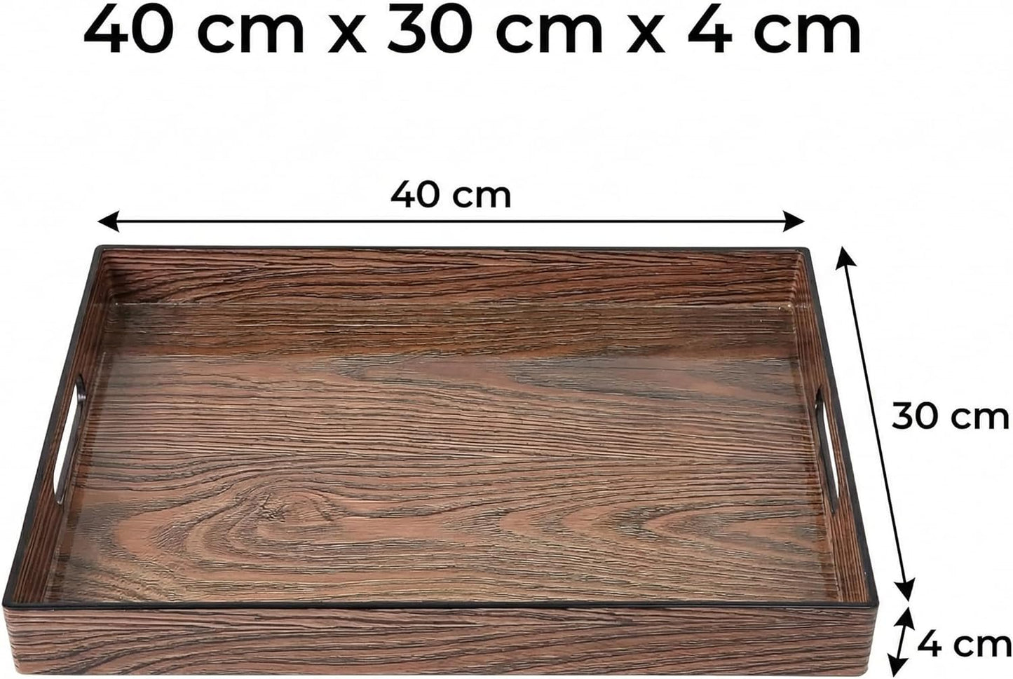 Heaven4you Luxury Decorative Rectangular Serving Tray with Handles – Gloss Rustic Wood & Gold, 40x30cm