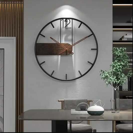 Large Modern Numeral Wall Clock Indoor Open Face Wood/Metal Round for Living Room Kitchen Bar Office Dining Room 60cm